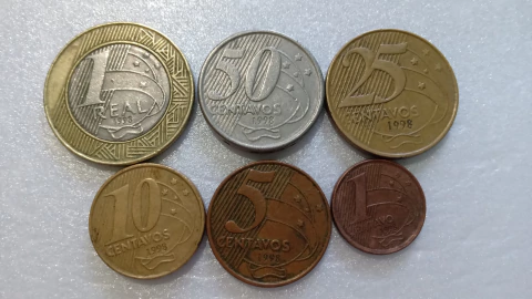 Moedas de 1 Real /50/25/10/5/1 centavos de 1998 Serie Completa Moedas Circuladas BH 03