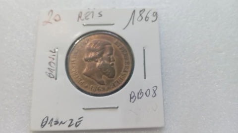 Moeda de 20 Réis de 1869 Bronze Império BB 08