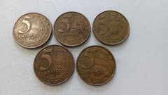 Moedas de 5 Centavos de 1999 Aço Inox Banhado de Cobre (Lote de 5 Moedas ) Circuladas MJ 01
