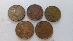 Moedas de 5 Centavos de 1999 Aço Inox Banhado de Cobre (Lote de 5 Moedas ) Circuladas MJ 02