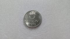 Moeda de 5 Centavos de 1969 Aço Inox Reverso Invertido Catalogada SM 10