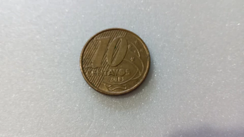 Moeda de 10 Centavos de 2013 Aço Banhado de Bronze O de Centavos Entupido Catalogada FF 05