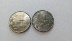 Moedas de 1 Cruzeiro de 1977 e 1978 Cupro-Níquel Soberba / Flor de Cunho FF 09