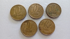 Moedas de 10 Centavos de 1999 Aço Inox Banhado de Bronze (Lote de 5 Moedas ) Circuladas SM 05