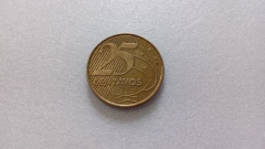 Moeda de 25 Centavos de 2013 Aço Banhado de Bronze Reverso Invertido ZC 04