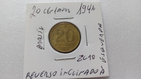 Moeda de 20 Centavos de 1946 Bronze Alumínio Reverso Inclinado à Esquerda ZC 10