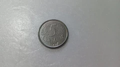 Moeda de 5 Centavos de 1997 Aço Inox com Traços em Alto-Relevo no Verso Catalogada ZC15