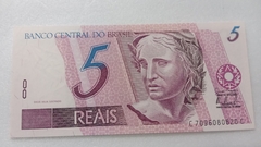 Cédula de 5 Reais de 2009 C 279 1ª Serie C 7096080820 C Chancelas de Guido Mantega e Alexandre Tombini Flor de Estampa