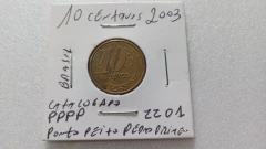 Moeda de 10 Centavos de 2003 Aço Banhado de Bronze Ponto no Peito de Pedro Primeiro PPPP Catalogada ZZ 01