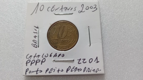 Moeda de 10 Centavos de 2003 Aço Banhado de Bronze Ponto no Peito de Pedro Primeiro PPPP Catalogada ZZ 01