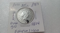 Moeda de 1000 reis de 1913 Estrela Solta Prata 900 Republica HE 04