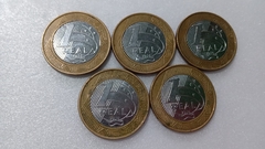 Moedas de 1 Real de 2014 Anel Aço Inox Banhado de Bronze Núcleo Aço Inox ( Lote 5 Moedas ) CIRCULADAS SM 04
