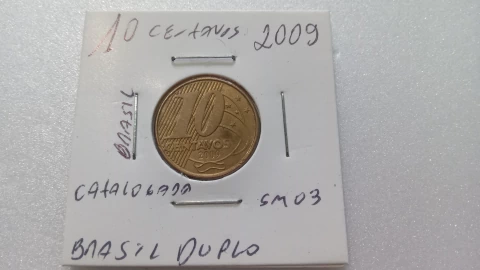 Moeda de 10 Centavos de 2009 Aço Banhando de Bronze Brasil Duplo Catalogada SM 03