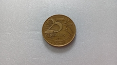 Moeda de 25 Centavos de 2001 Aço Inox Banhado de Bronze REVERSO DUPLO Catalogada VV 06