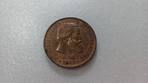Moeda de 20 Réis de 1869 Bronze RS Com Ponto JJ 03