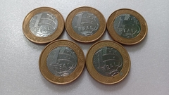 Moedas de 1 Real de 2014 Anel Aço Inox Banhado de Bronze Núcleo Aço Inox ( Lote 5 Moedas ) CIRCULADAS CC 06