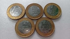 Moedas de 1 Real de 2014 Anel Aço Inox Banhado de Bronze Núcleo Aço Inox ( Lote 5 Moedas ) CIRCULADAS CC 08