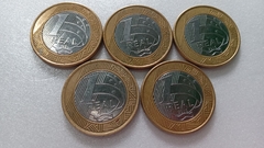 Moedas de 1 Real de 2016 Anel Aço Inox Banhado de Bronze Núcleo Aço Inox ( Lote 5 Moedas ) CIRCULADAS CC 10