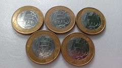 Moedas de 1 Real de 2016 Anel Aço Inox Banhado de Bronze Núcleo Aço Inox ( Lote 5 Moedas ) CIRCULADAS CC 14