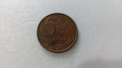 Moeda de 5 Centavos de 2015 Aço Banhado de Cobre Reverso Horizontal à Esquerda Catalogada SM 07
