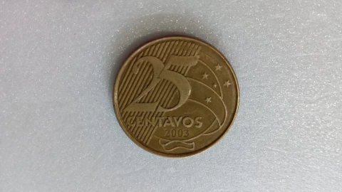 Moeda de 25 Centavos de 2003 Aço Banhado de Bronze Com a RASTROS NAS ESTRELAS Catalogada SM 13