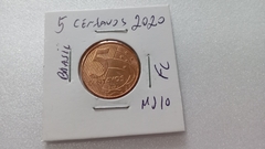Moeda de 5 Centavos de 2020 Aço Inox Banhado de Cobre Flor de Cunho MJ 10