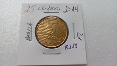 Moeda de 25 Centavos de 2014 Aço Inox Banhado de Bronze Flor de Cunho MJ 19