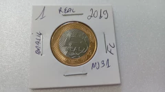 Moeda de 1 Real de 2019 Anel Aço Inox Banhado de Bronze e Núcleo Aço Inox Flor de Cunho MJ 31