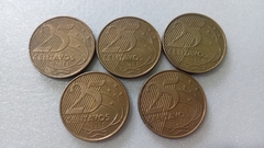 Moedas de 25 Centavos de 2014 Aço Banhado de Bronze Lote 5 moedas ( Circuladas ) LL 03