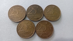Moedas de 25 Centavos de 2014 Aço Banhado de Bronze Lote 5 moedas ( Circuladas ) LL 04