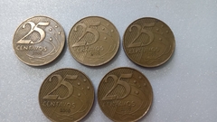 Moedas de 25 Centavos de 2000 Aço Banhado de Bronze Lote 5 moedas ( Circuladas ) ML 10
