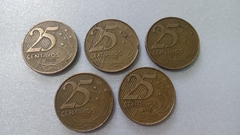 Moedas de 25 Centavos de 2000 Aço Banhado de Bronze Lote 5 moedas ( Circuladas ) ML 06