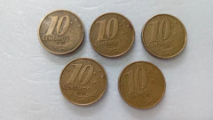 Moedas de 10 Centavos de 2000 Aço Inox Banhado de Bronze (Lote de 5 Moedas ) Circuladas ML 05