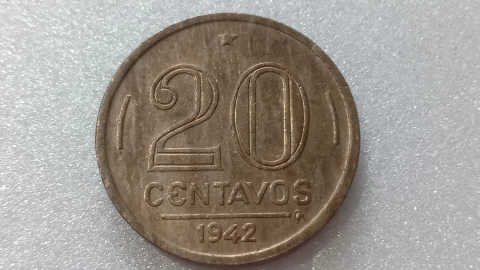Moeda de 20 Centavos de 1942 Níquel Rosa Flor de Cunho SL 01