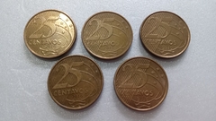 Moedas de 25 Centavos de 2016 Aço Banhado de Bronze Lote 5 moedas ( Circuladas ) CC 02