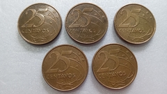 Moedas de 25 Centavos de 2014 Aço Banhado de Bronze Lote 5 moedas ( Circuladas ) LL 05