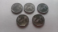Moedas de 25 Centavos de 1995 Aço inoxidável ( Lote 5 Moedas ) CIRCULADAS AA 05 - comprar online