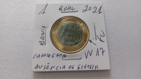 Moeda de 1 Real de 2021 Anel Aço Inox Banhado de Bronze Núcleo Aço Inox AUSÊNCIA DE ESTRELA Catalogada FC VV 17