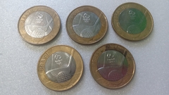 Moedas de 1 Real de 2014 GOLFE Anel Aço Inox Banhado de Bronze Núcleo aço Inox (Lote 5 Moedas ) Circuladas OL 01