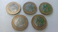 Moedas de 1 Real de 2014 GOLFE Anel Aço Inox Banhado de Bronze Núcleo aço Inox (Lote 5 Moedas ) Circuladas OL 02 - comprar online