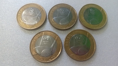 Moedas de 1 Real de 2014 GOLFE Anel Aço Inox Banhado de Bronze Núcleo aço Inox (Lote 5 Moedas ) Circuladas OL 03