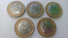 Moedas de 1 Real de 2014 GOLFE Anel Aço Inox Banhado de Bronze Núcleo aço Inox (Lote 5 Moedas ) Circuladas OL 03 - comprar online