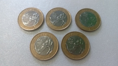 Moedas de 1 Real de 2015 RUGBY Anel Aço Inox Banhado de Bronze Núcleo aço Inox (Lote 5 Moedas ) Circuladas OL 05