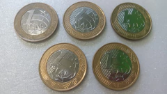 Moedas de 1 Real de 2015 RUGBY Anel Aço Inox Banhado de Bronze Núcleo aço Inox (Lote 5 Moedas ) Circuladas OL 06 - comprar online