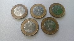 Moedas de 1 Real de 2014 PARATRIATLO Anel Aço Inox Banhado de Bronze Núcleo aço Inox (Lote 5 Moedas ) Circuladas OL 07