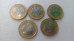 Moedas de 1 Real de 2014 PARATRIATLO Anel Aço Inox Banhado de Bronze Núcleo aço Inox (Lote 5 Moedas ) Circuladas OL 08