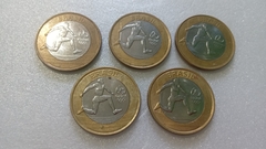 Moedas de 1 Real de 2014 ATLETISMO Anel Aço Inox Banhado de Bronze Núcleo aço Inox Núcleo aço Inox (Lote 5 Moedas ) Circuladas OL 12