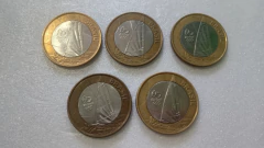 Moedas de 1 Real de 2015 VELA Anel Aço Inox Banhado de Bronze Núcleo aço Inox (Lote 5 Moedas ) Circuladas OL 16