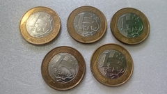 Moedas de 1 Real de 2015 VELA Anel Aço Inox Banhado de Bronze Núcleo aço Inox (Lote 5 Moedas ) Circuladas OL 16 - comprar online
