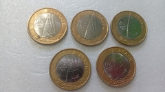 Moedas de 1 Real de 2015 VELA Anel Aço Inox Banhado de Bronze Núcleo aço Inox (Lote 5 Moedas ) Circuladas OL 18